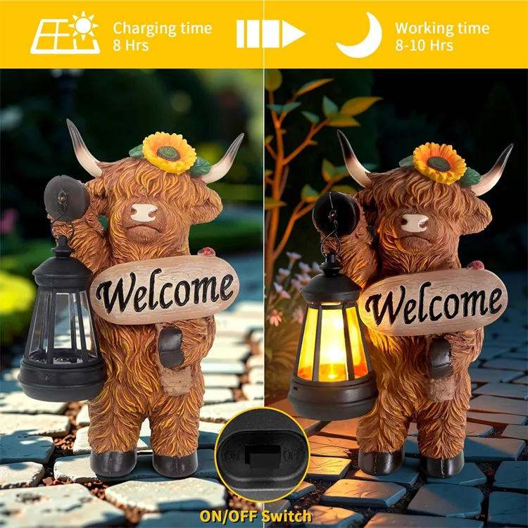 Solar Highland Cow Outdoor Statue with Lantern💡🐮