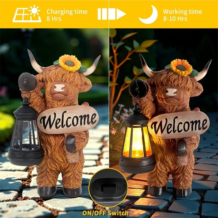 Solar Highland Cow Outdoor Statue with Lantern💡🐮