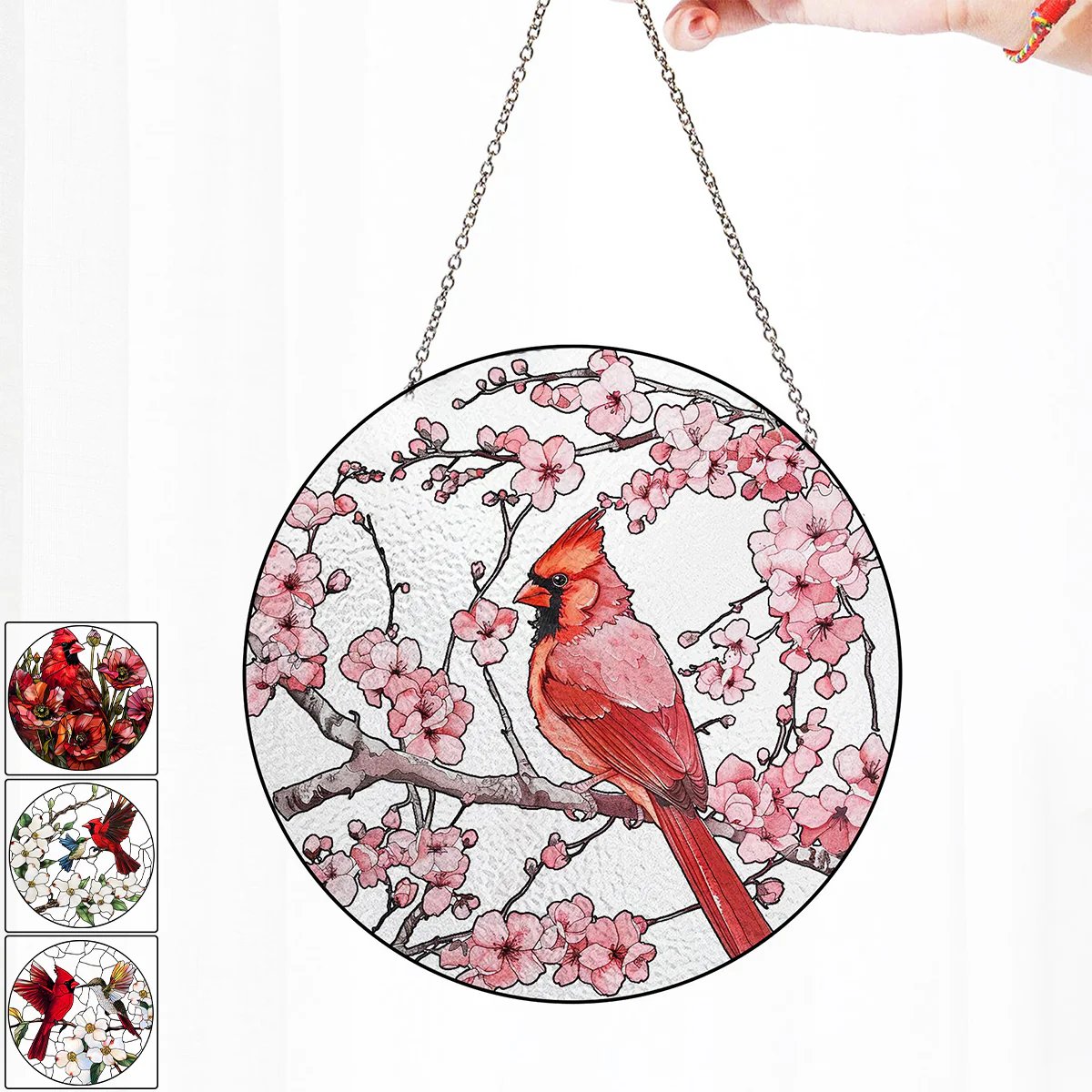 Cardinal&Hummingbird Stained Glass Suncatcher Window Hangings-Memorial Gift