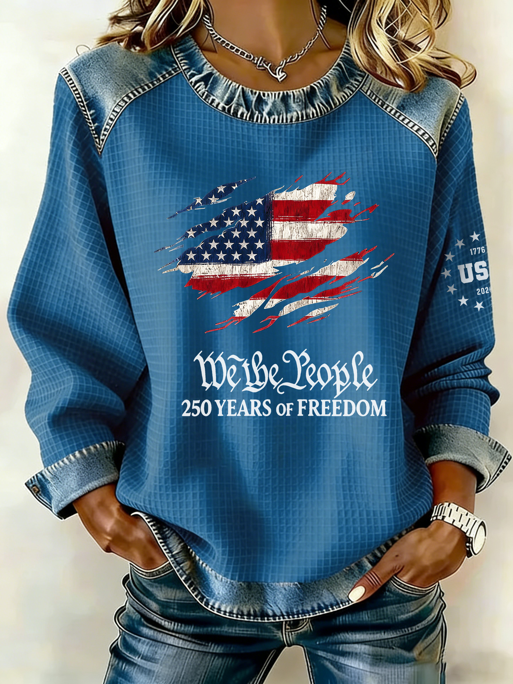 US 250th Anniversary Denim Patchwork Sweatshirt