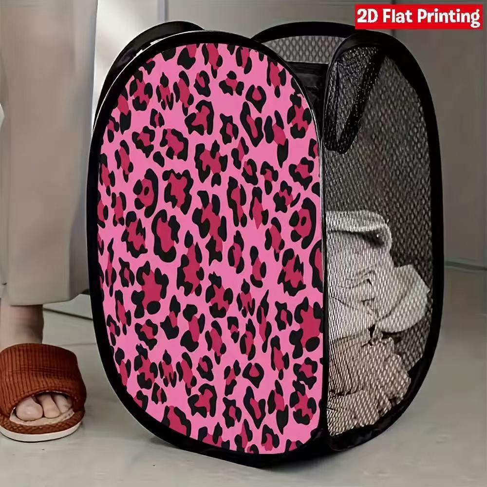 Leopard Print Foldable Mesh Laundry Basket
