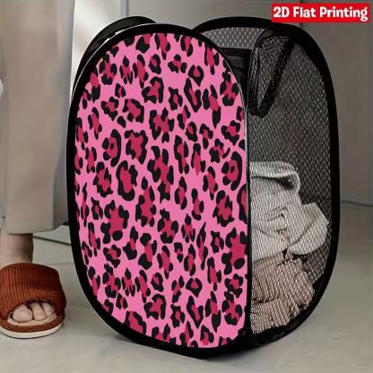 Leopard Print Foldable Mesh Laundry Basket