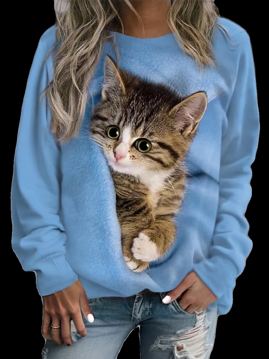 🔥The 50% off🔥:    Women Design 3D Cat Print Pullover Long Sleeve Cute Sweatshirts in 2021 | Long sleeve