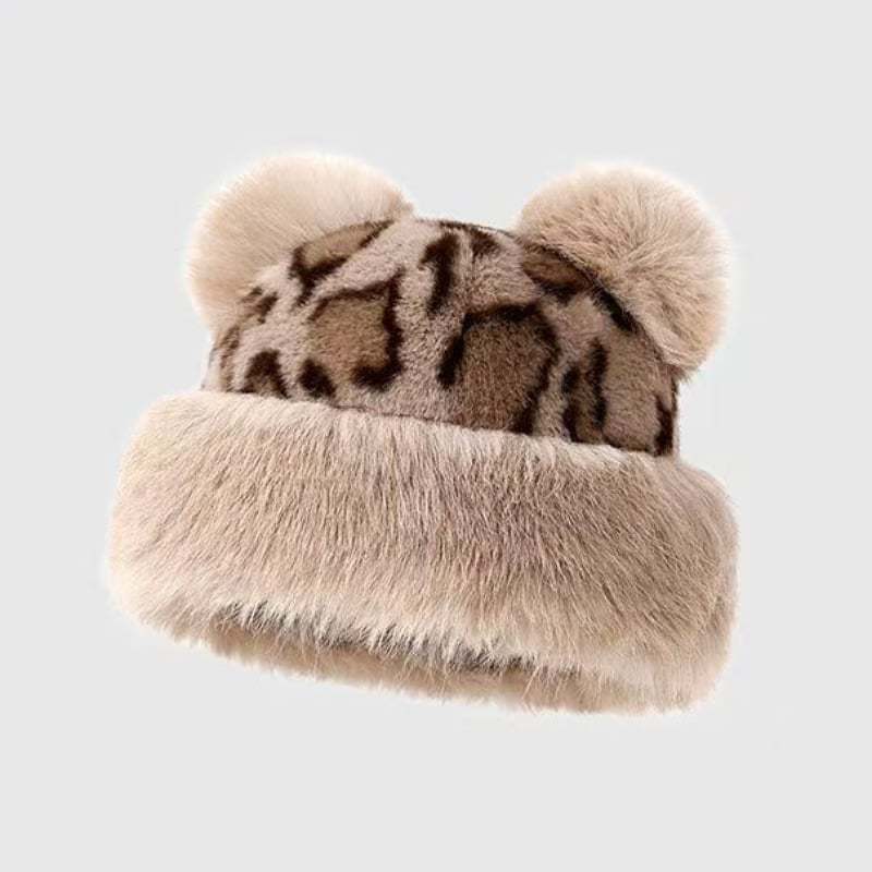 Women’s Leopard Print Mongolian Style Hat Soft Plush Fur Warm Cap