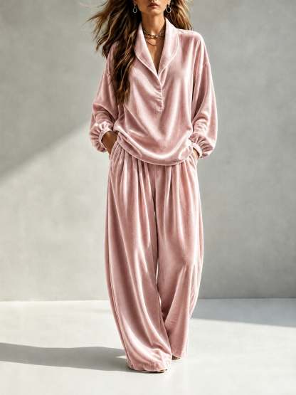 Long-Sleeve Top & Loose Trousers Casual Two-Piece Set
