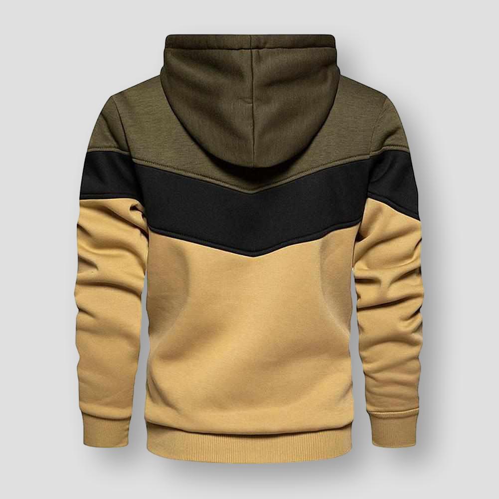 Men's Colorful Patched Hooded Sweatshirt - Casual Pullover Sport Shirt