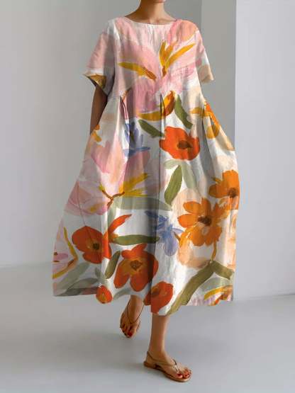 Women's Retro Botanical Floral Design Printed Casual Loose Dress