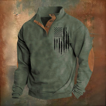 Men's Oversized Sweatshirt Long Sleeve Stand Collar Button Pullover