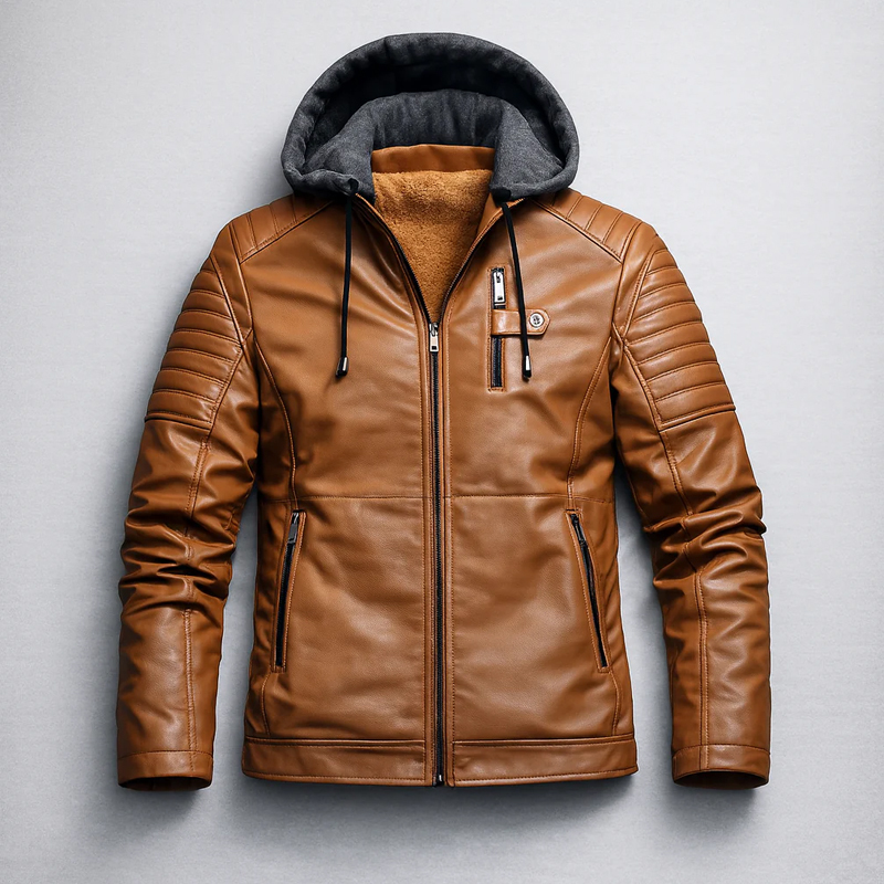 FREE SHIPPING - Rexton Hooded Leather Jacket - FREE SHIPPING