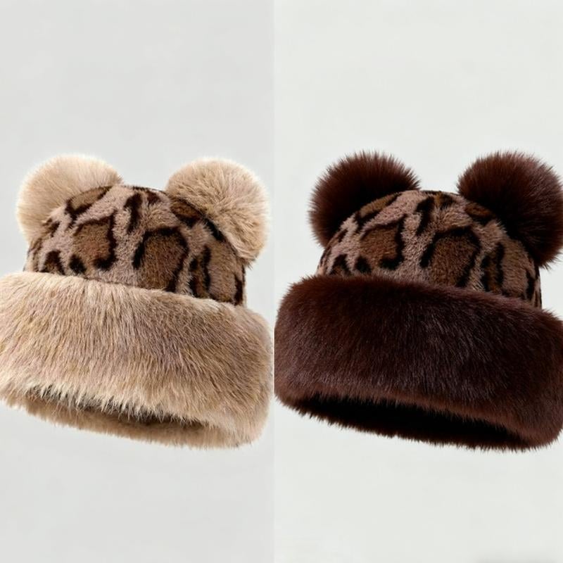 Women’s Leopard Print Mongolian Style Hat Soft Plush Fur Warm Cap