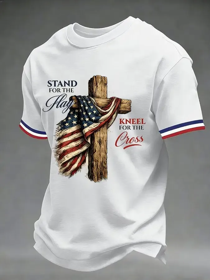 Men'S America 250 Stand For The Flag Kneel For The Cross Printed Short-Sleeve T-Shirt