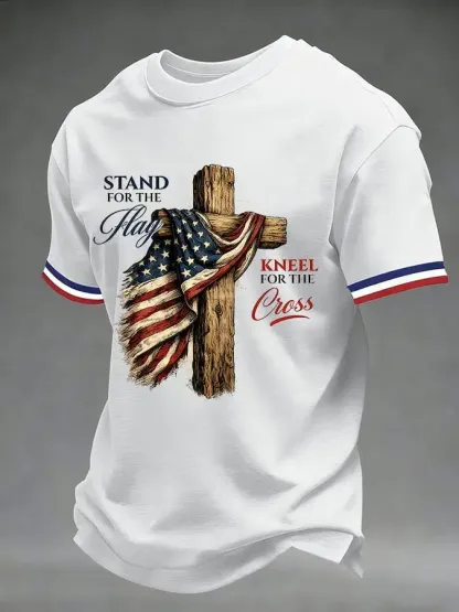 Men'S America 250 Stand For The Flag Kneel For The Cross Printed Short-Sleeve T-Shirt