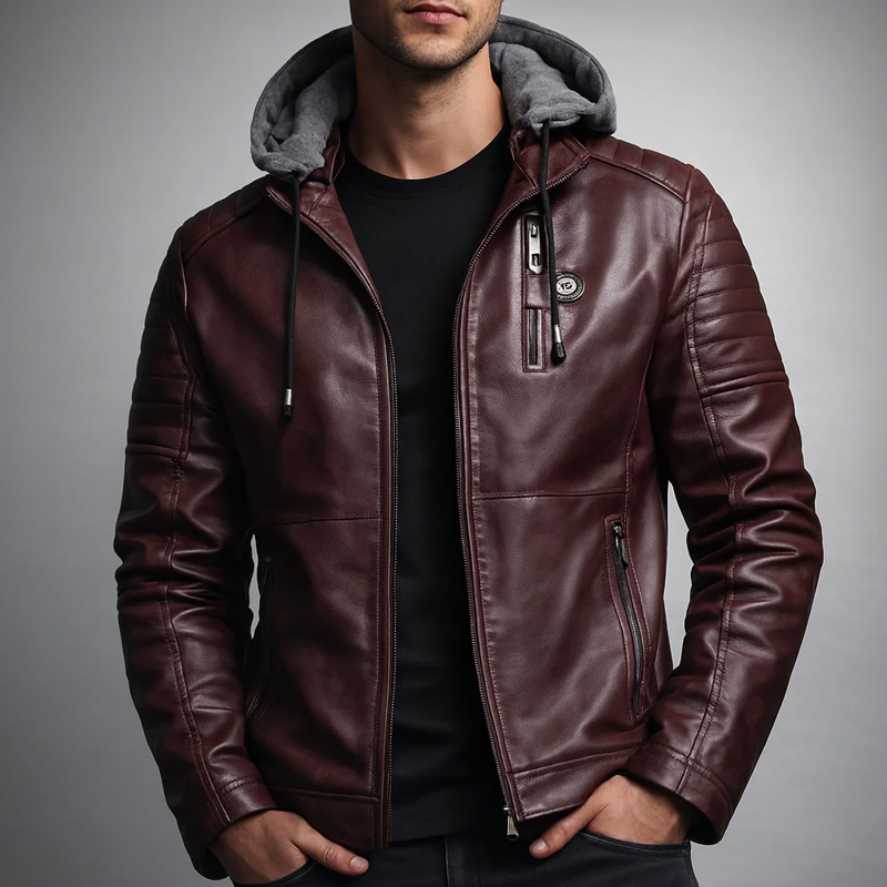 FREE SHIPPING - Rexton Hooded Leather Jacket - FREE SHIPPING