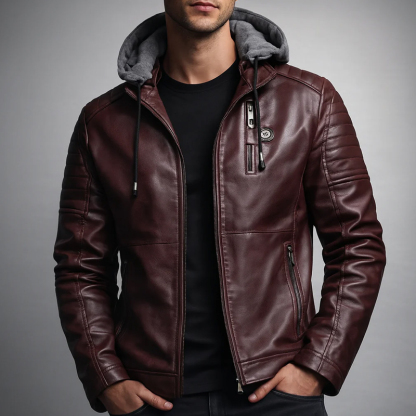 FREE SHIPPING - Rexton Hooded Leather Jacket - FREE SHIPPING