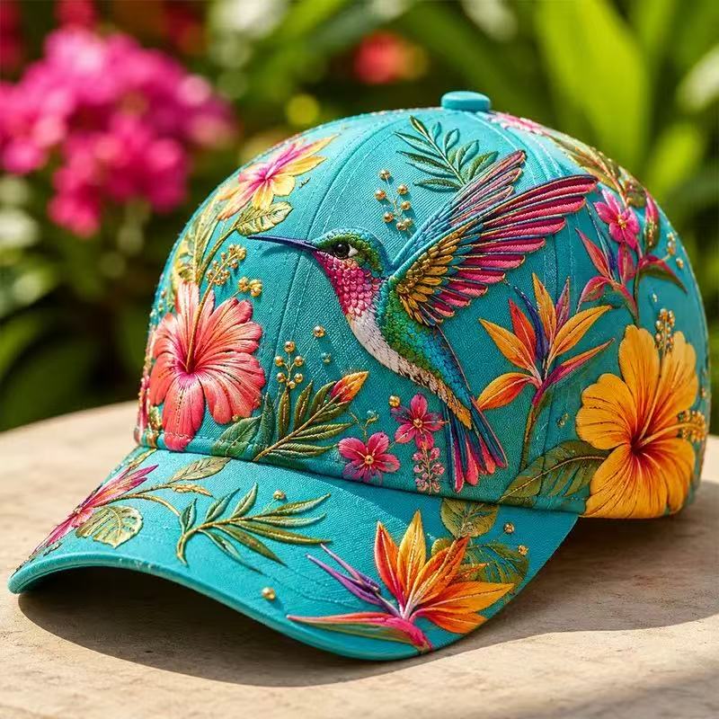 hummingbird baseball cap, sun-protective duckbill cap for spring and summer, ethnic style, versatile and fashionable.