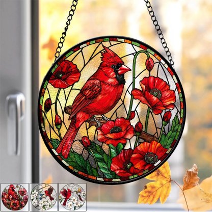 Cardinal&Hummingbird Stained Glass Suncatcher Window Hangings-Memorial Gift