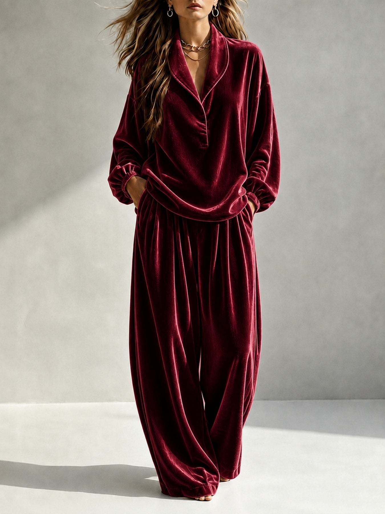 Long-Sleeve Top & Loose Trousers Casual Two-Piece Set