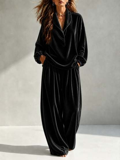 Long-Sleeve Top & Loose Trousers Casual Two-Piece Set