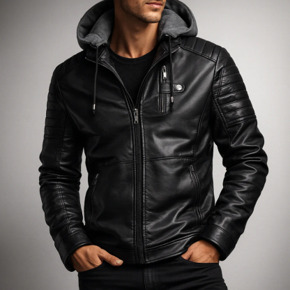 FREE SHIPPING - Rexton Hooded Leather Jacket - FREE SHIPPING