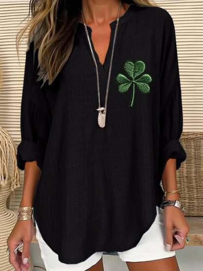 Women's St. Patrick's Day Printed Casual Long Sleeve V-Neck Shirt