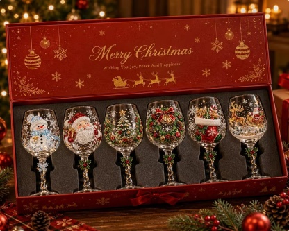 🔥🎁Christmas 3D Wine Glass Collection Gift Box Set✨