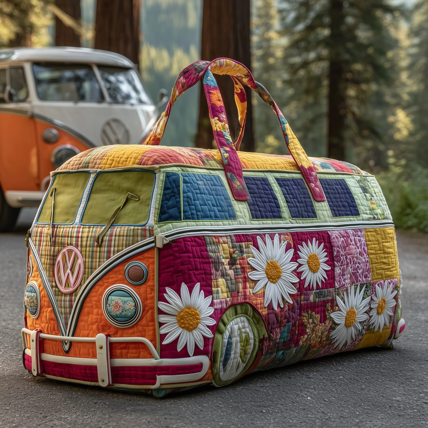 Hipster-style quilted travel bag (Floral theme)