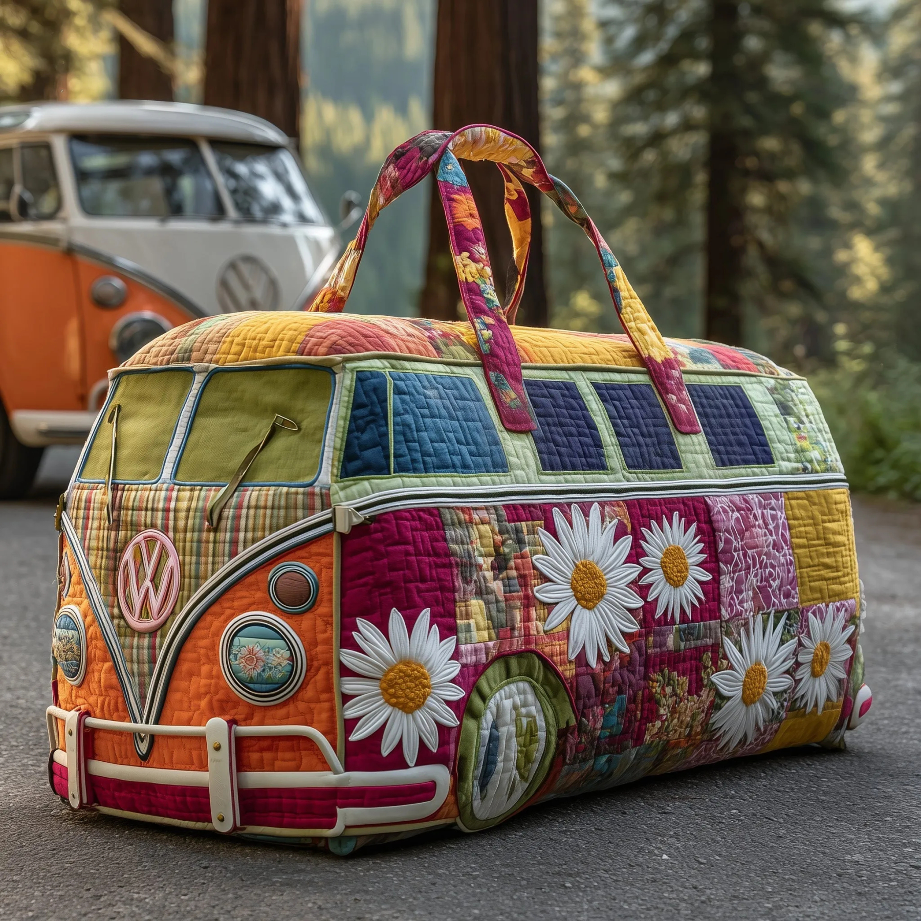 Hipster-style quilted travel bag (Floral theme)