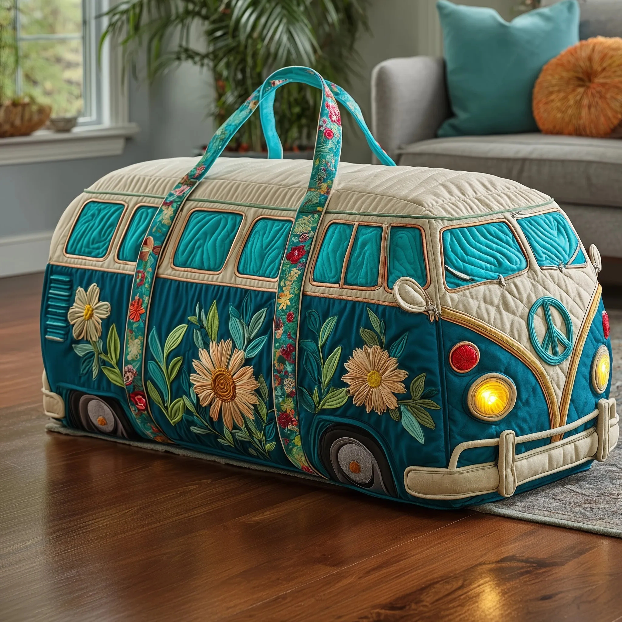 Hipster-style quilted travel bag (Floral theme)
