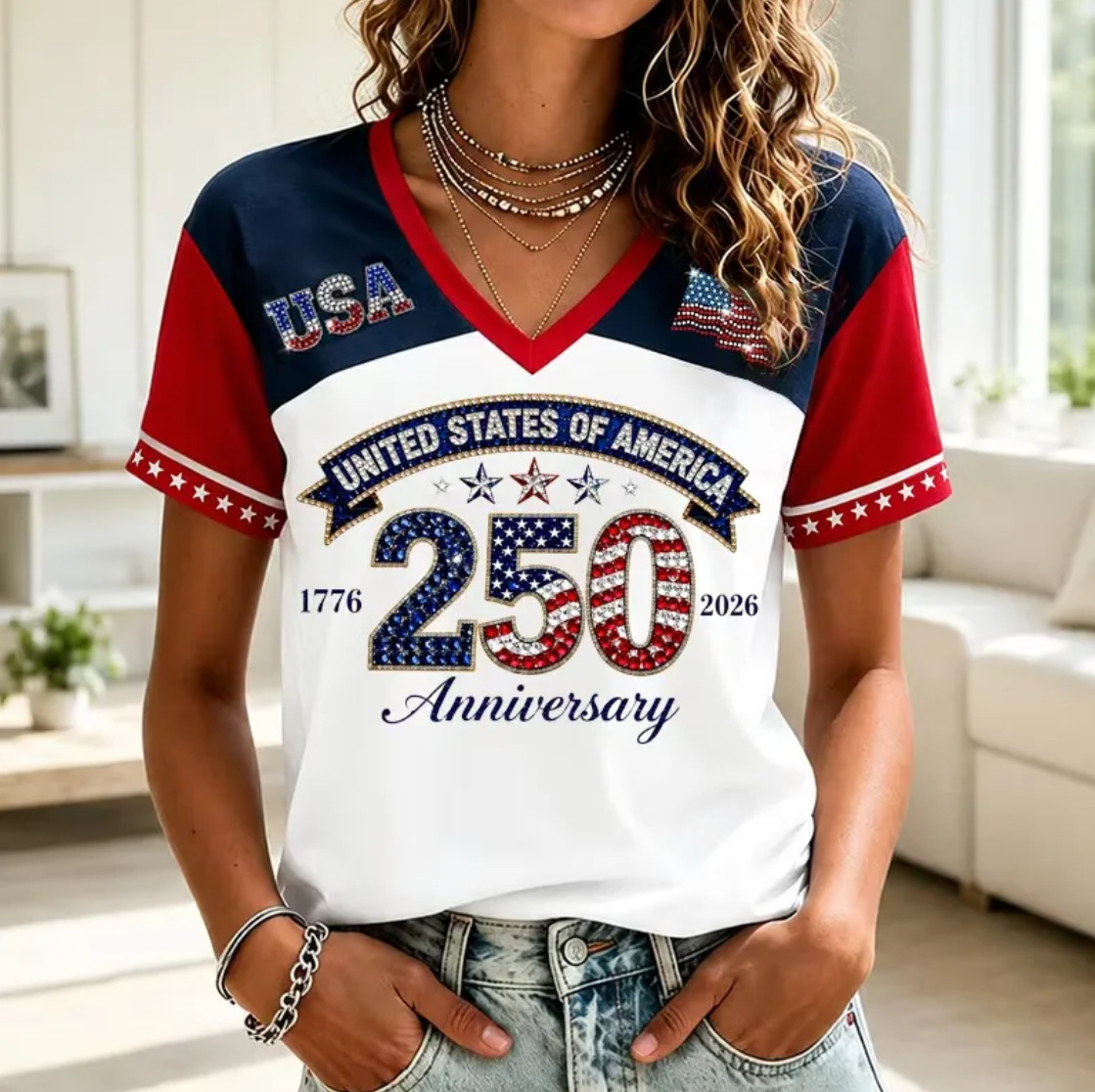 2026 Cross-Border Amazon Foreign Trade Women'S Summer V-Neck Short-Sleeved T-Shirt 3D Digital Printing Women'S Casual Short-Sleeved T-Shirt