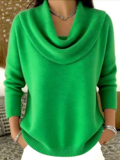 Women's Soft and Elegant Solid Color Ruffled Collar Sweater Top