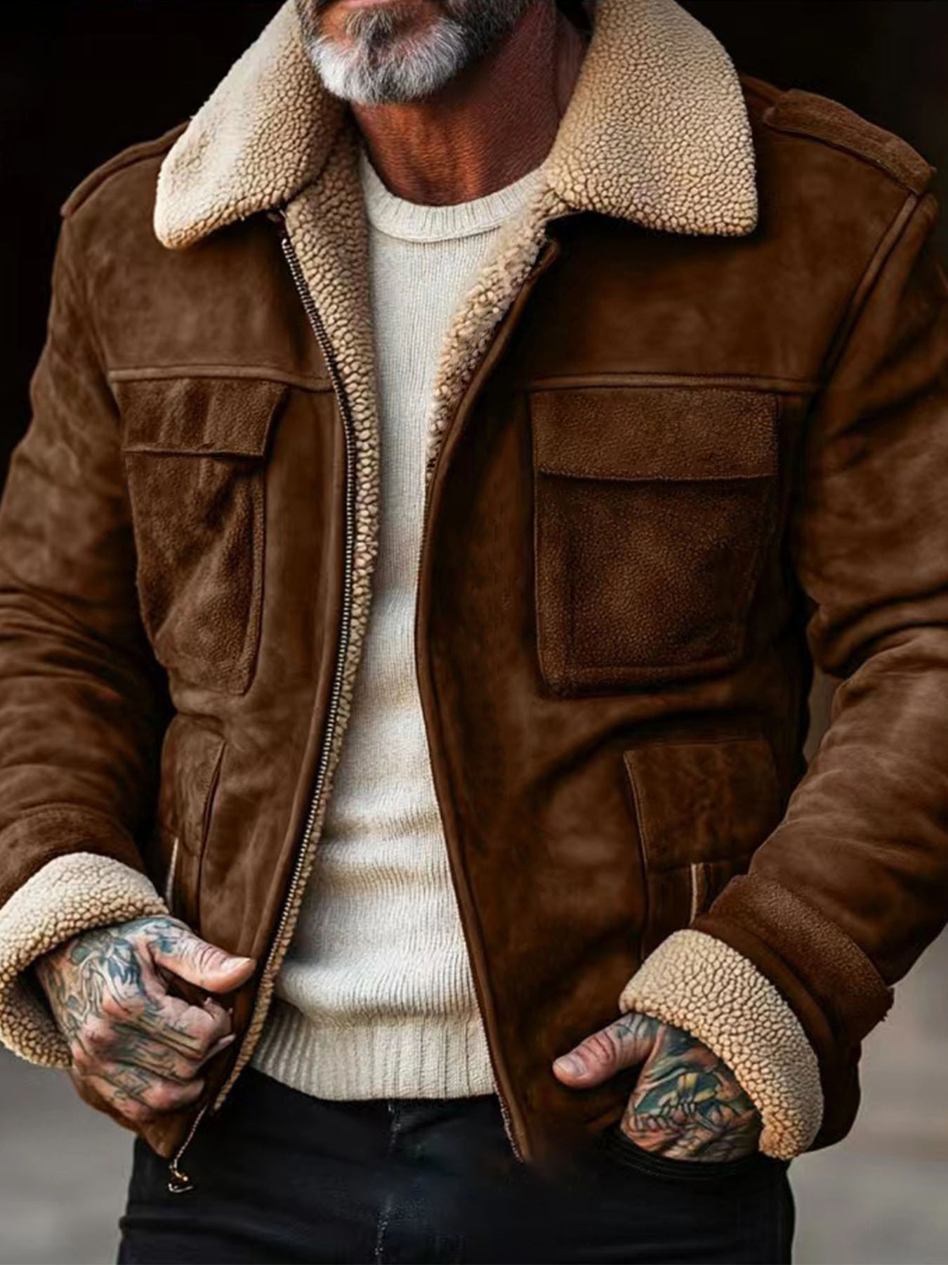 Men's Outdoor Vintage Pocket Plush Lapel Jacket
