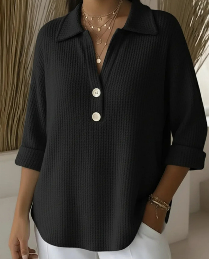 Women's new stylish loose-fitting waffle-knit long-sleeved shirt