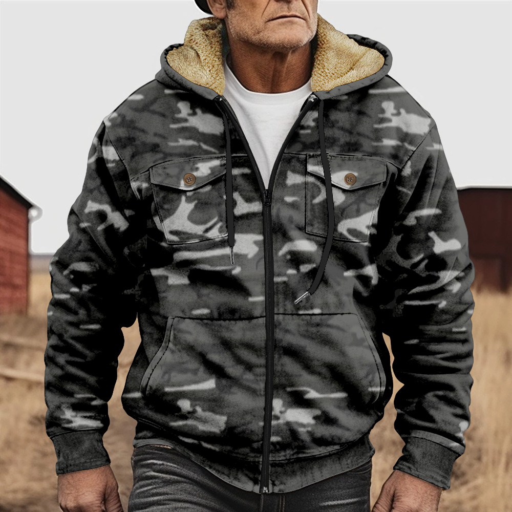 Men's Camouflage Hooded Multi-pocket Zip Cargo Jacket