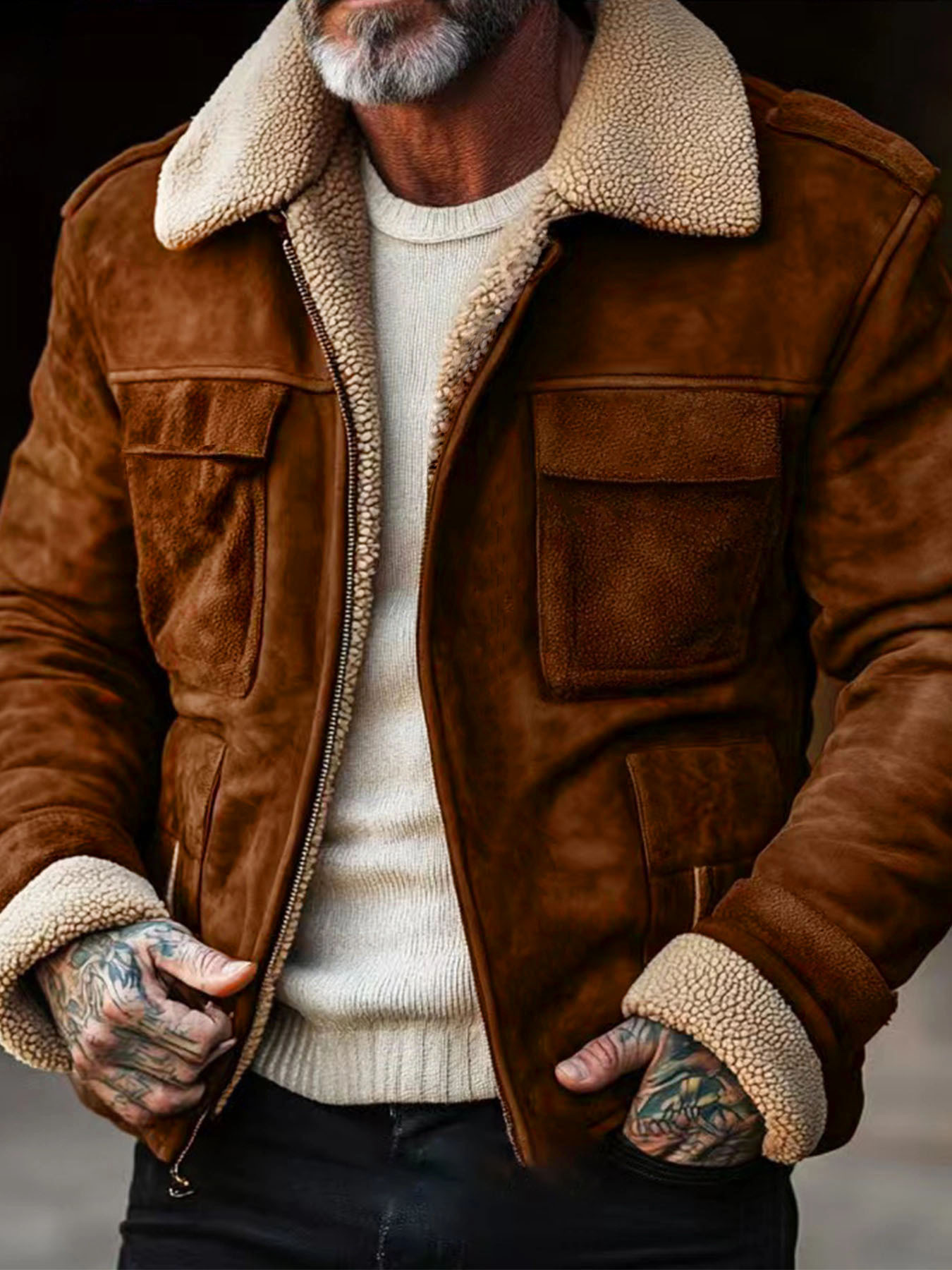 Men's Outdoor Vintage Pocket Plush Lapel Jacket