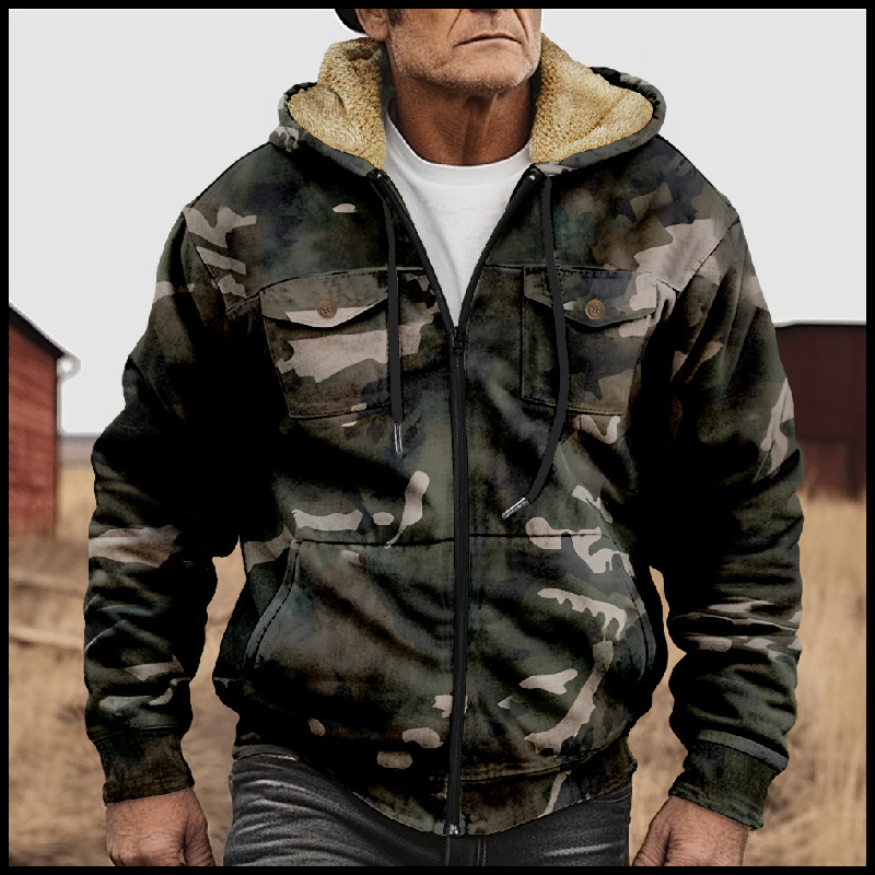 Men's Camouflage Hooded Multi-pocket Zip Cargo Jacket