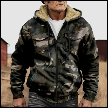Men's Camouflage Hooded Multi-pocket Zip Cargo Jacket