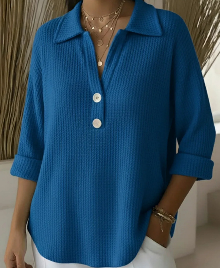 Women's new stylish loose-fitting waffle-knit long-sleeved shirt