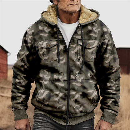Men's Camouflage Hooded Multi-pocket Zip Cargo Jacket