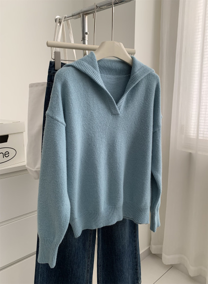 V-neck sweater women's knitted fall/winter relaxed style sweater