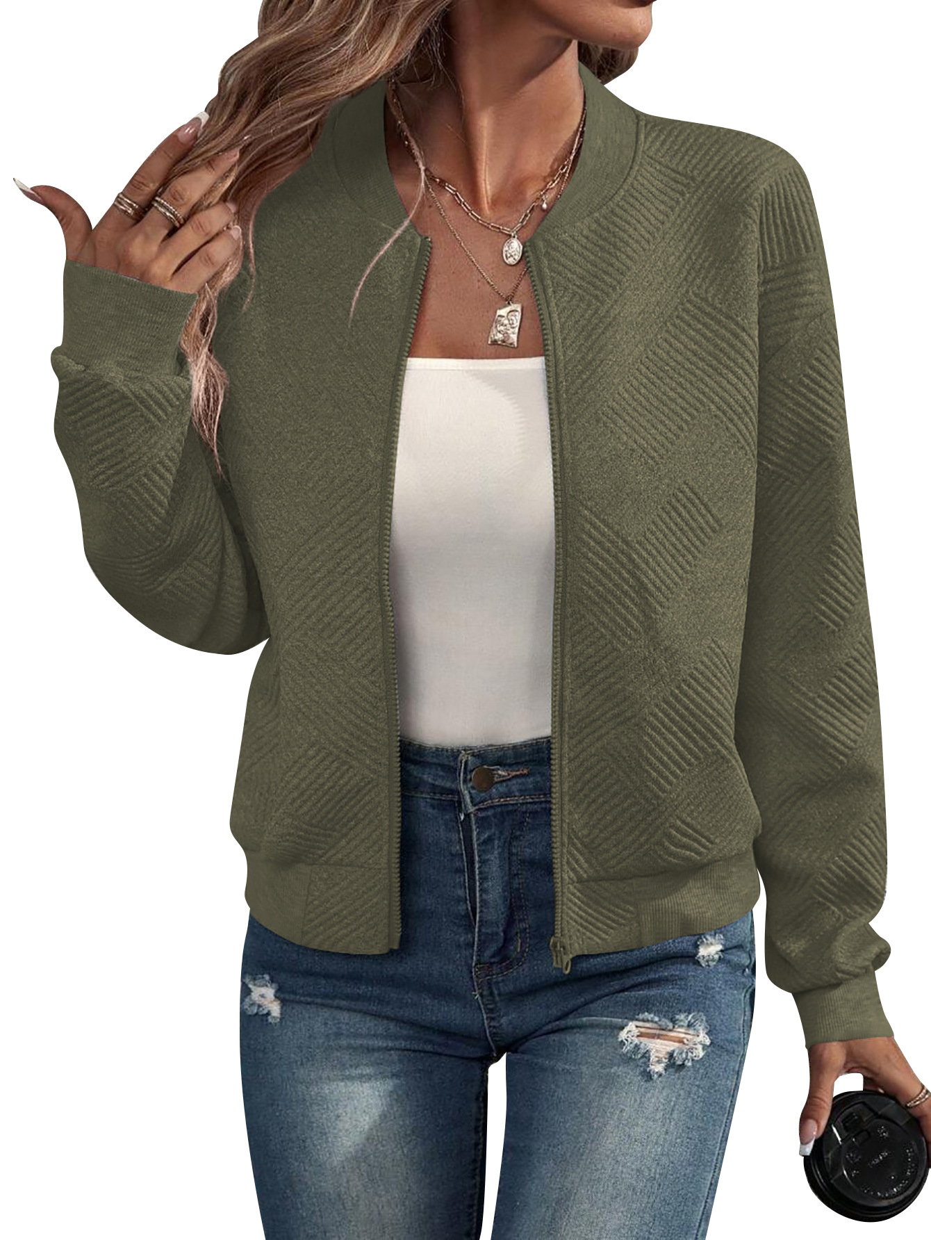 2026 New Colorful Zip-Up Jacket with Baseball Collar for Ladies' Casual Outfit