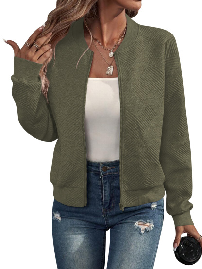 2026 New Colorful Zip-Up Jacket with Baseball Collar for Ladies' Casual Outfit