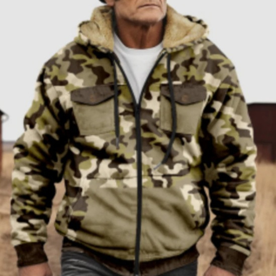 Men's Camouflage Hooded Multi-pocket Zip Cargo Jacket