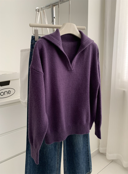 V-neck sweater women's knitted fall/winter relaxed style sweater