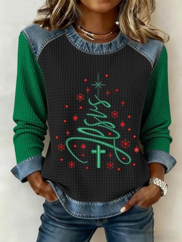 🔥Women's denim round neck loose-fitting pullover sweatshirt