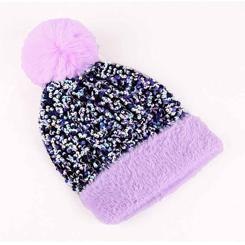 🔥Last Day 50% OFF - Sequin Fur Pom Beanie for Women
