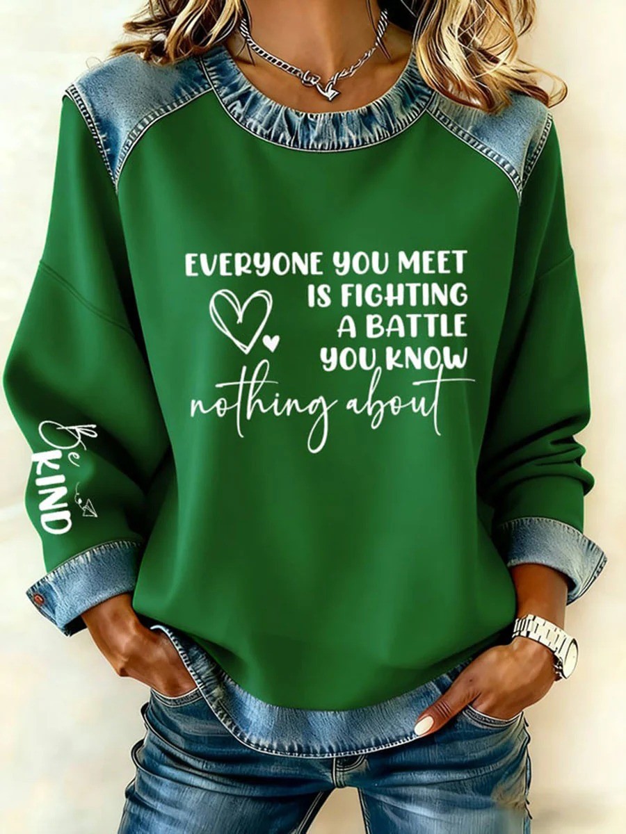 🔥Women's denim round neck loose-fitting pullover sweatshirt
