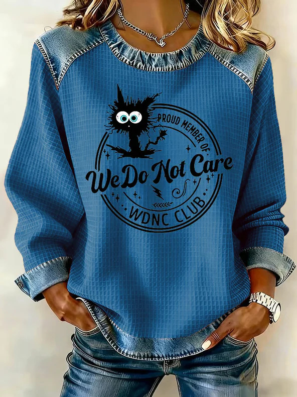 🔥Women's denim round neck loose-fitting pullover sweatshirt