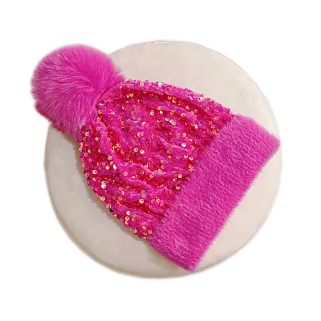 🔥Last Day 50% OFF - Sequin Fur Pom Beanie for Women