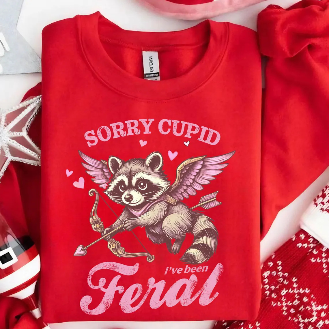 Cute Valentine's Day Raccoon Print Sweatshirt