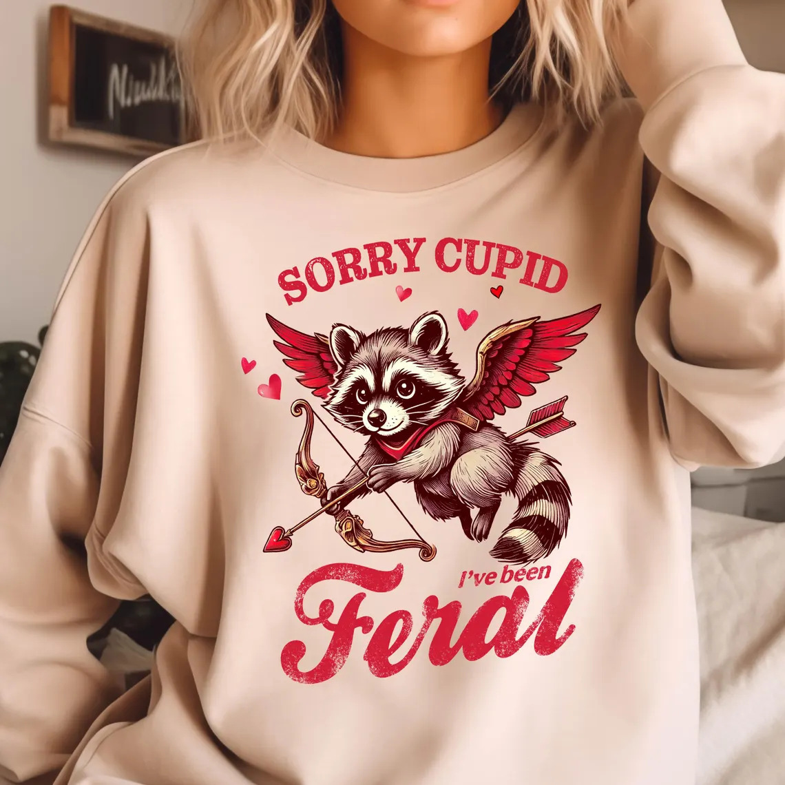 Cute Valentine's Day Raccoon Print Sweatshirt